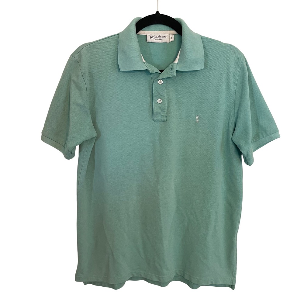 Yves Saint Laurent Pour Homme Polo Shirt Mint Green YSL Logo JK/HKK-23965 Small